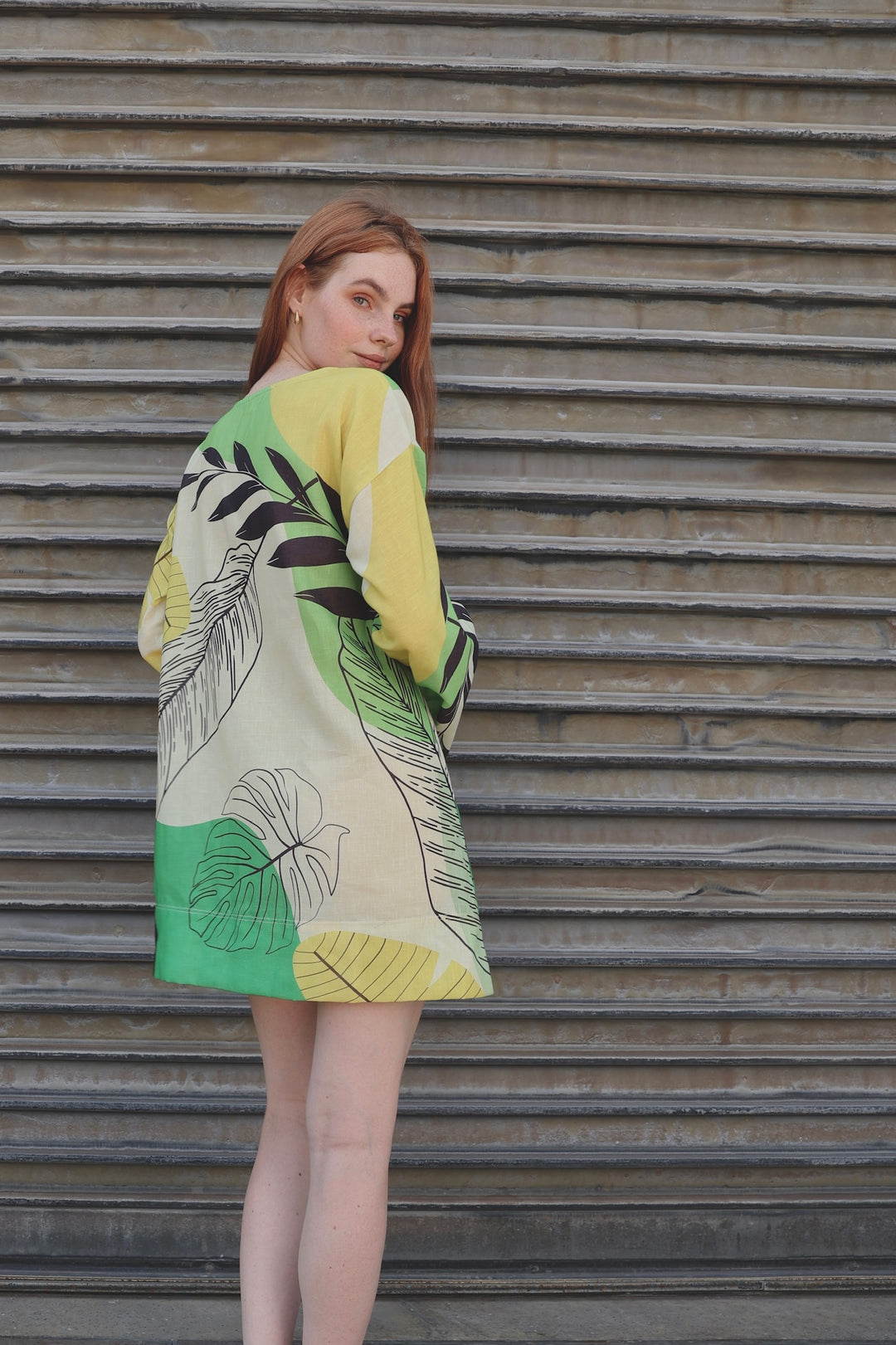 Leafy long sleeve dress