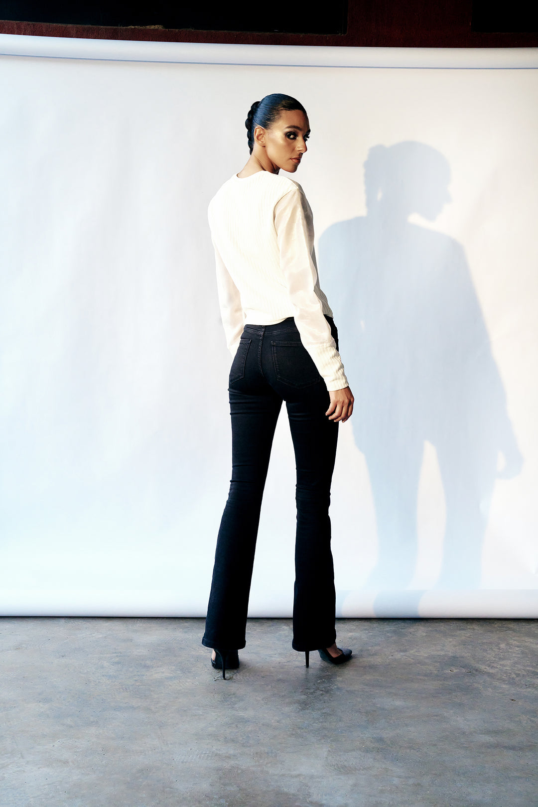 White top with organza see through sleeves