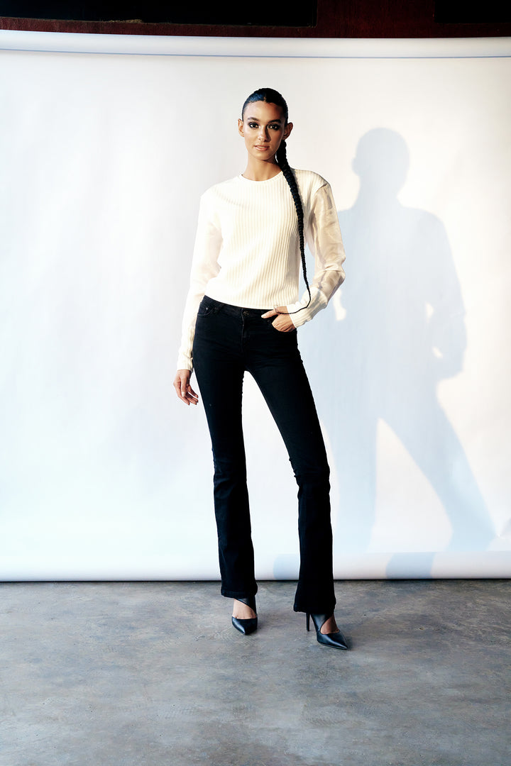White top with organza see through sleeves