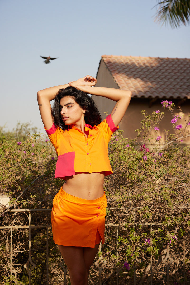 Orange skort with fuschia pocket