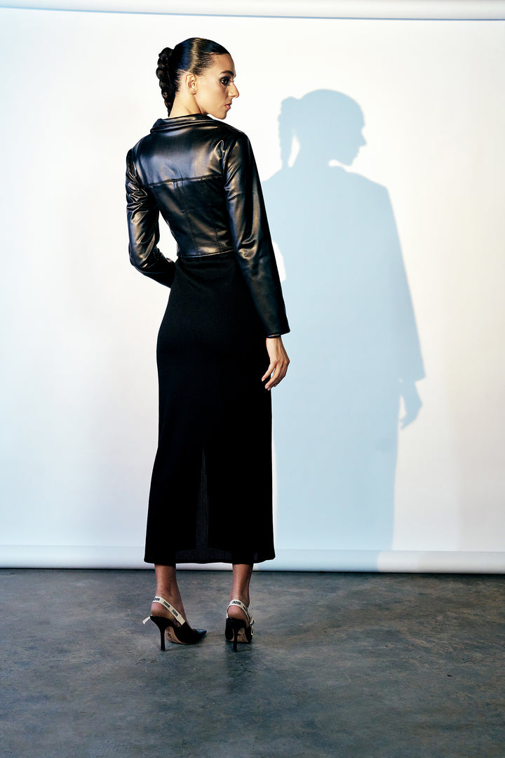 Black cut, side slit buttoned dress