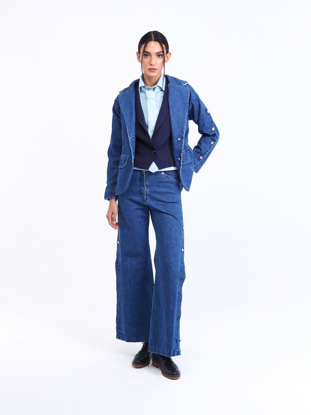 Jeans buttoned blazer jacket