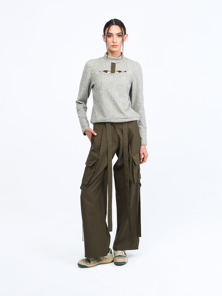 Olive striped strappy pullover