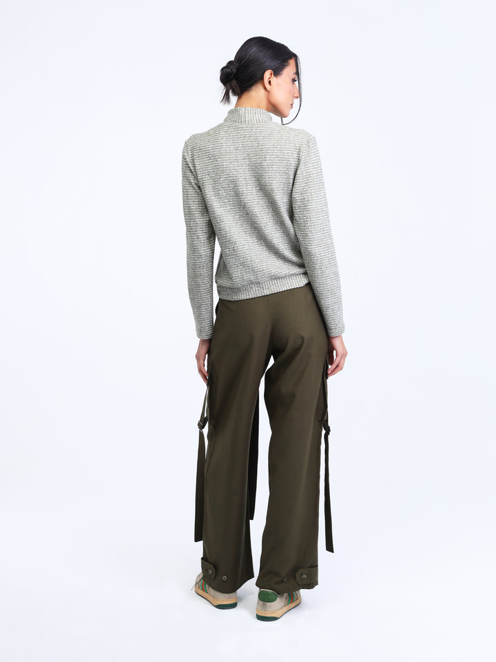 Olive striped strappy pullover