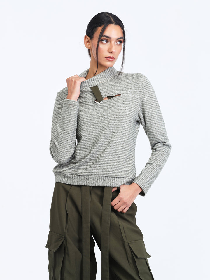 Olive striped strappy pullover