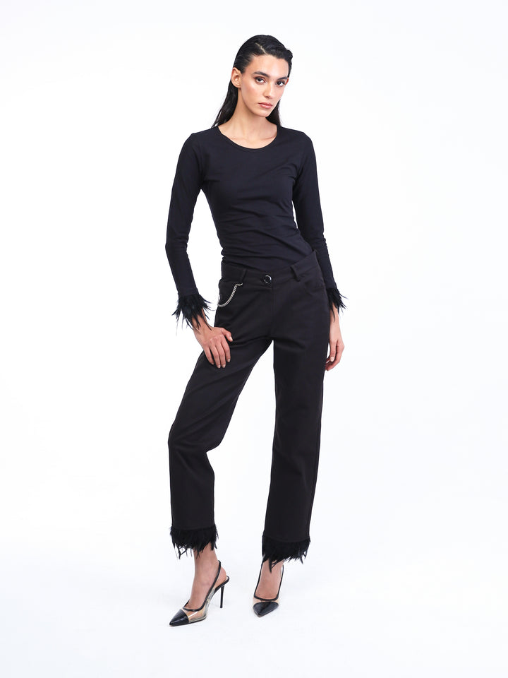 Black feathers pants