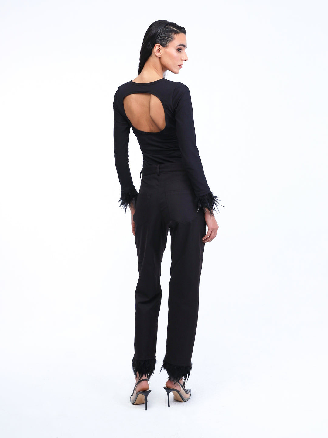 Black feathers pants