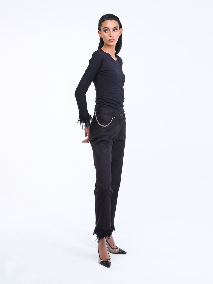 Black feathers pants