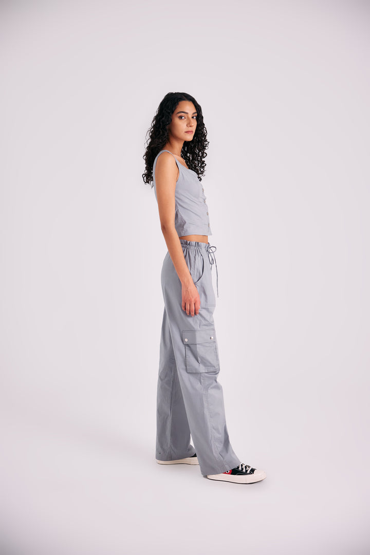 Grey parachute pants set