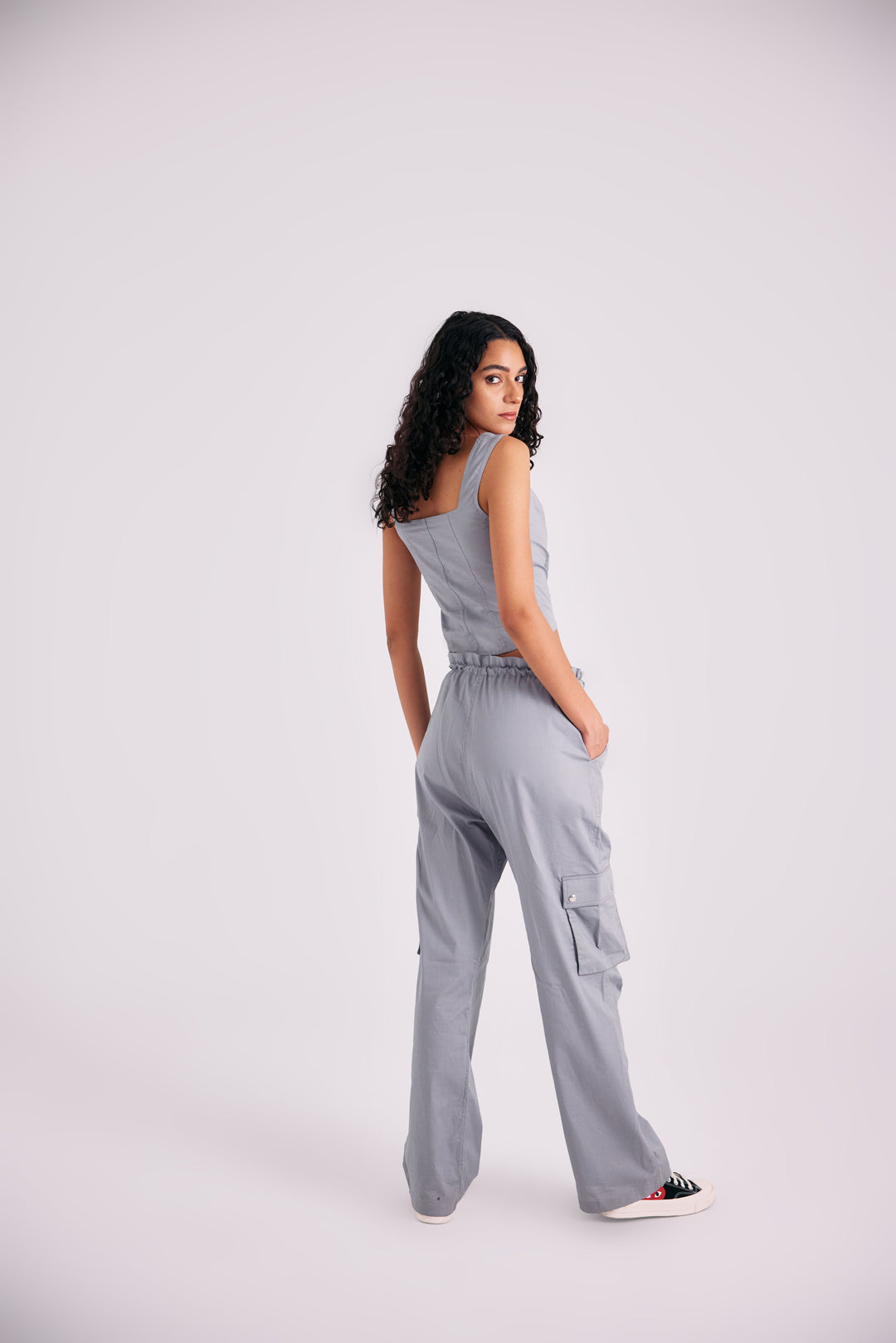 Grey parachute pants set