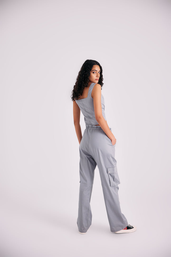 Grey parachute pants set