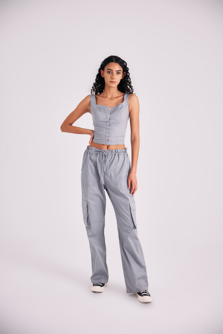 Grey parachute pants set