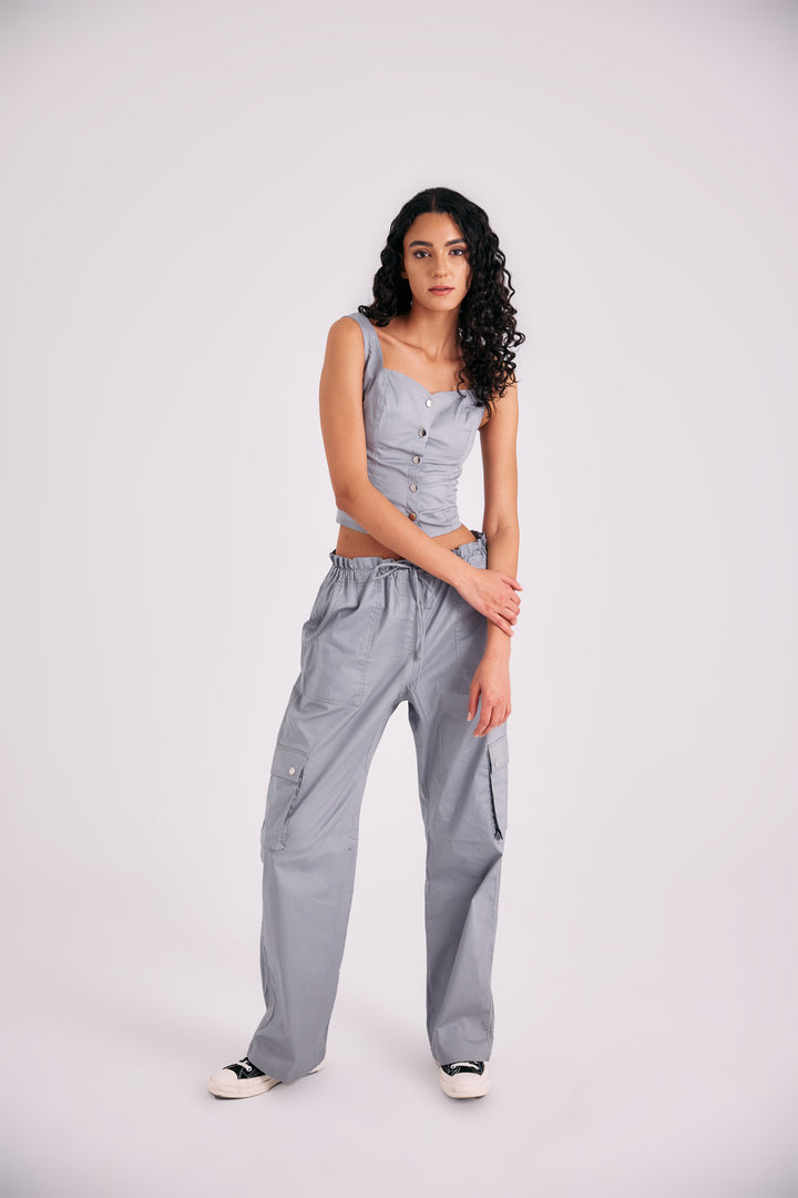 Grey parachute pants set