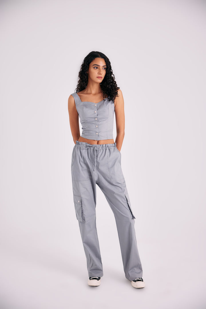 Grey parachute pants set