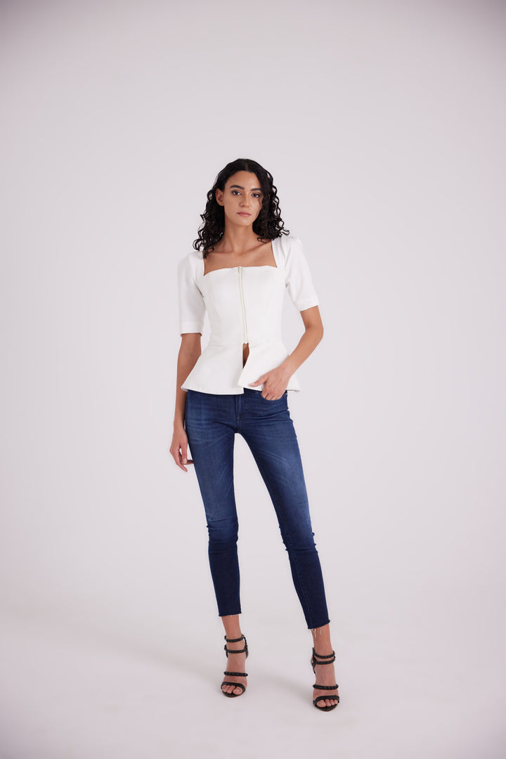 White zipped up top