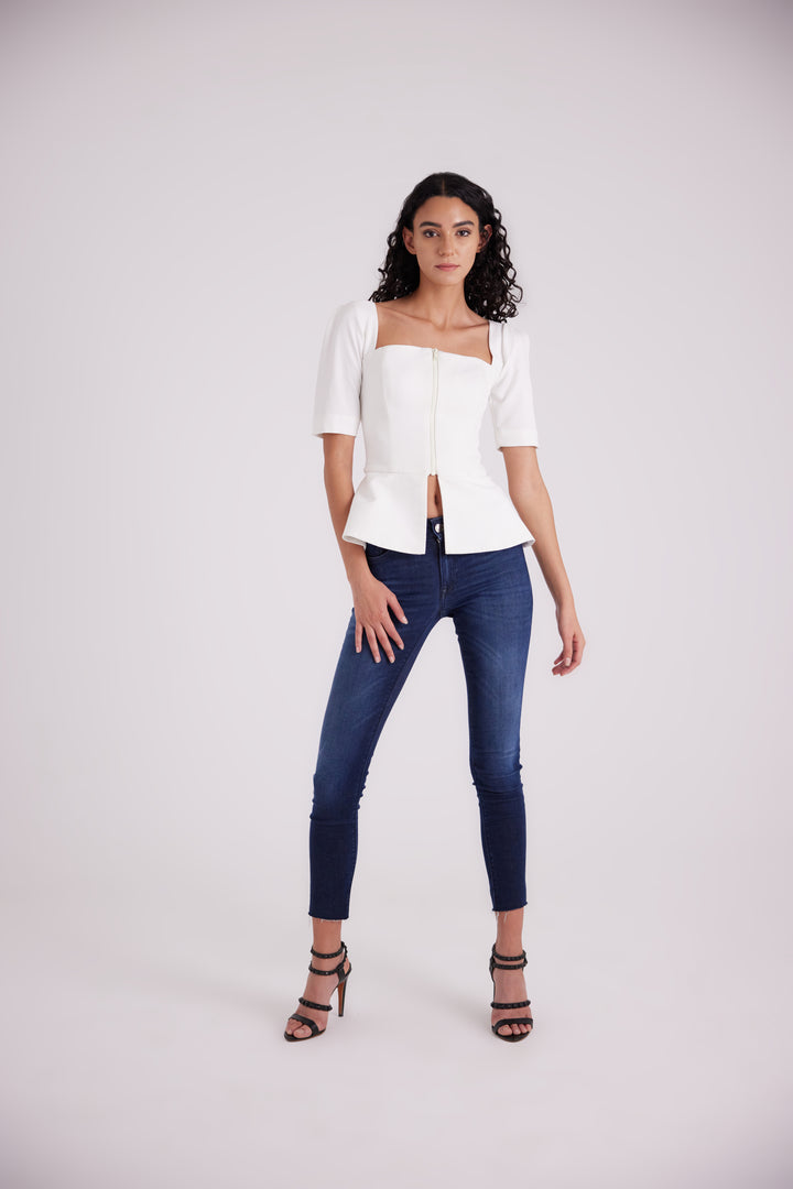 White zipped up top