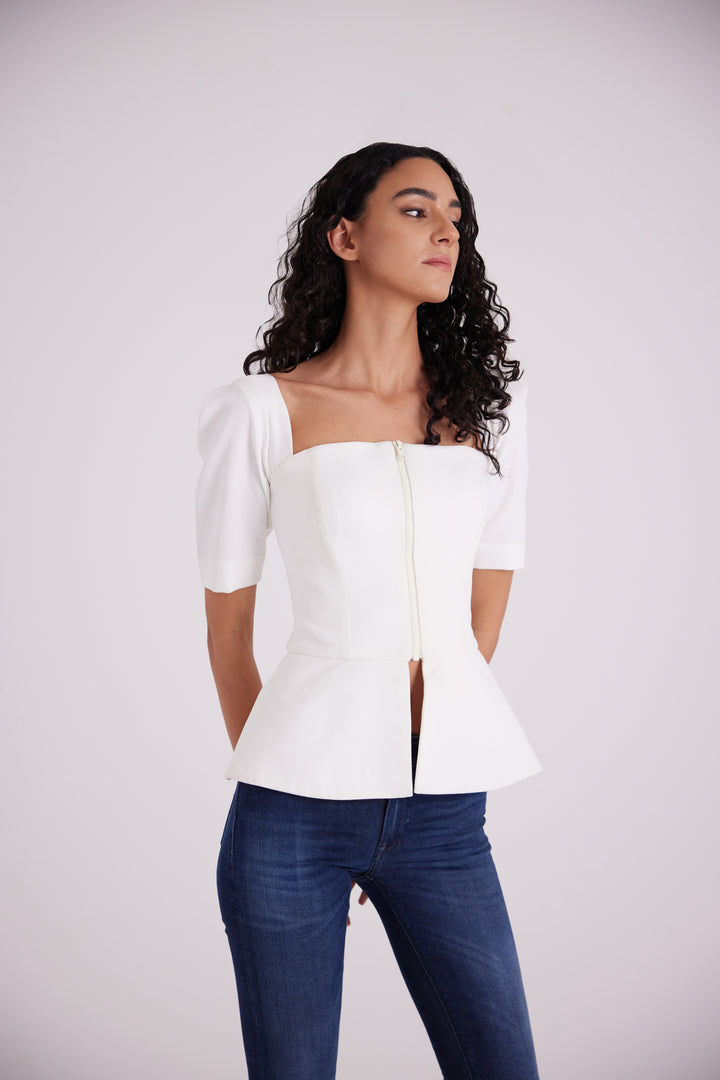 White zipped up top