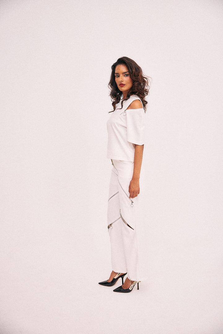 White zipper pants