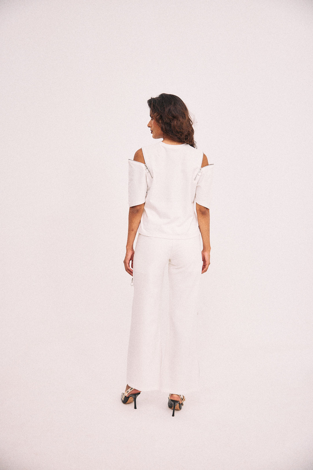White zipper pants