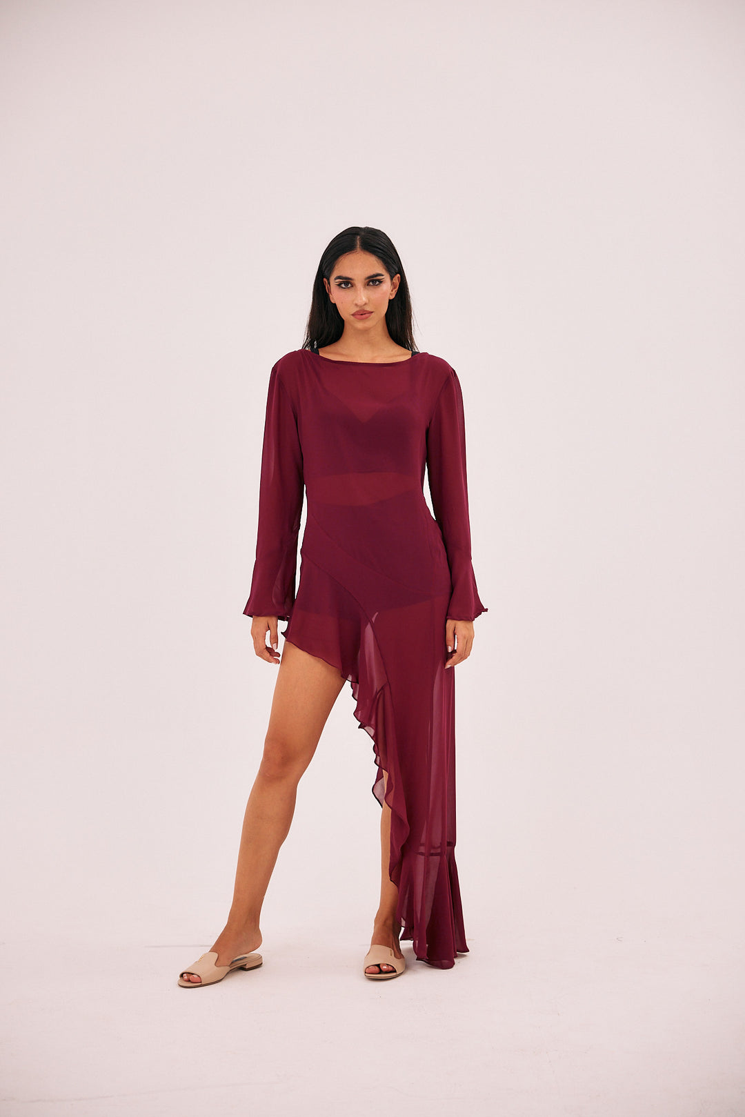 Sheer see through burgundy high low summer dress RAG Sheer see through burgundy high low summer dress RAG
