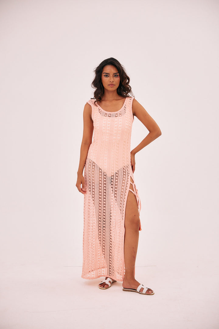 Peach crochet side slit cover up