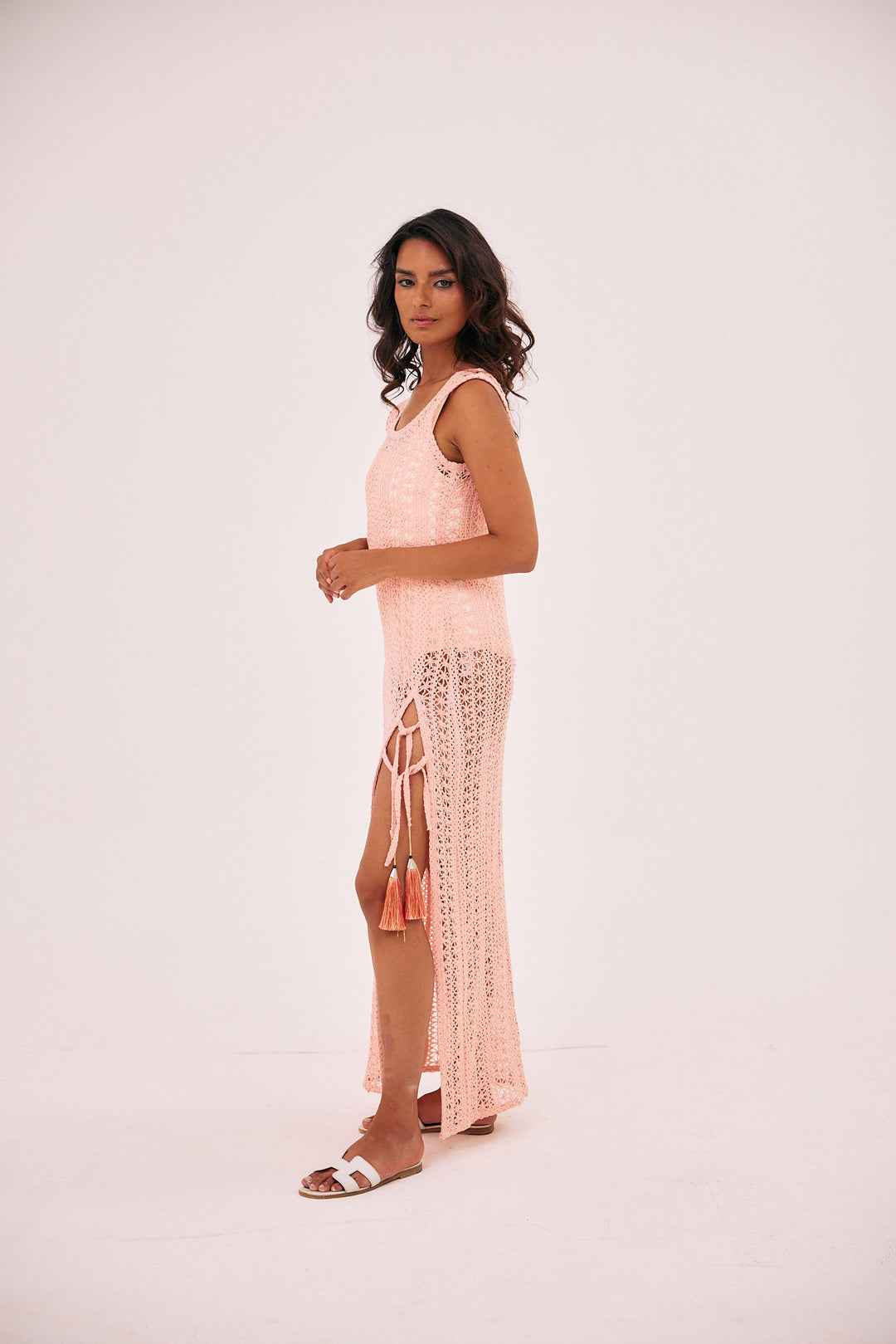 Peach crochet side slit cover up