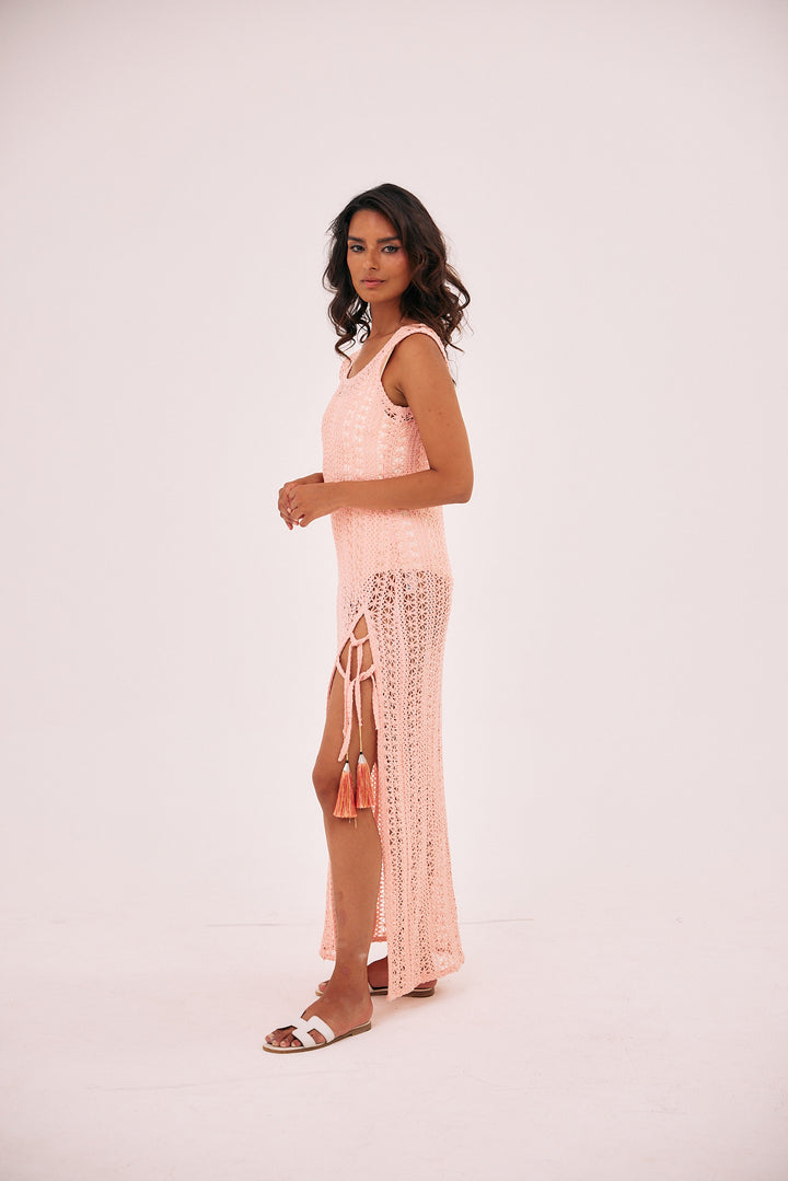 Peach crochet side slit cover up