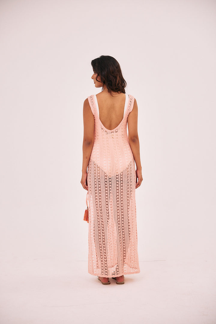 Peach crochet side slit cover up