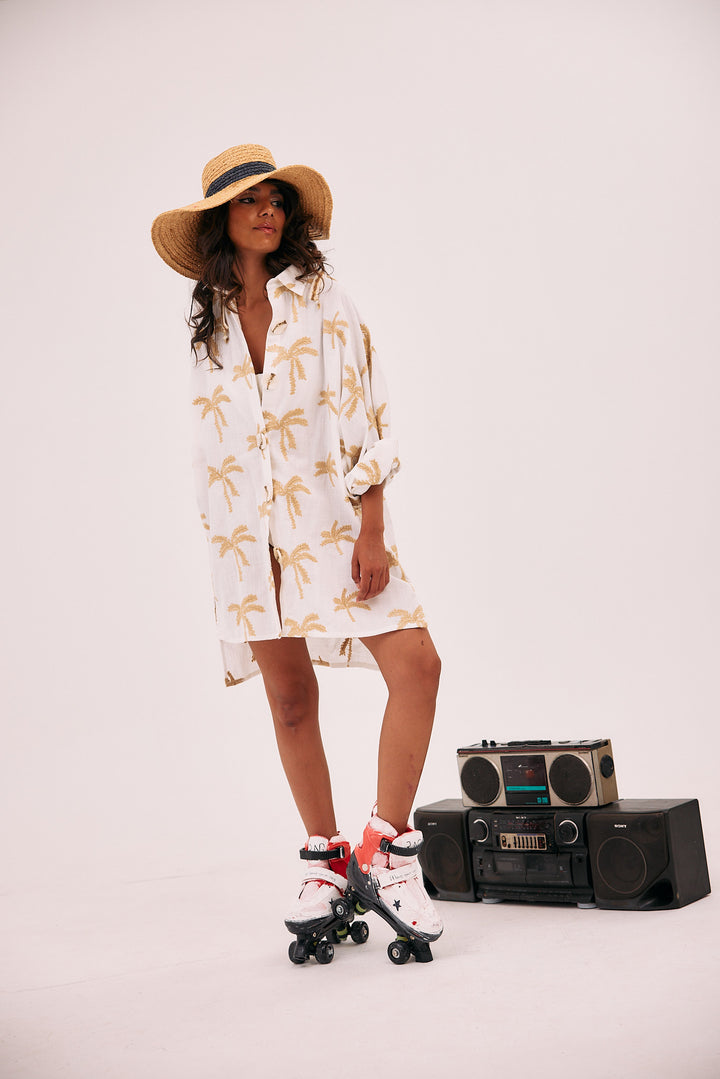 Palm tree shirt dress