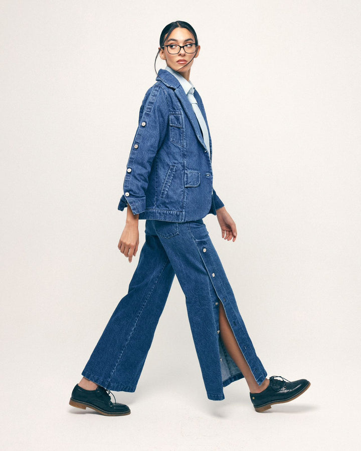 Jeans buttoned blazer jacket
